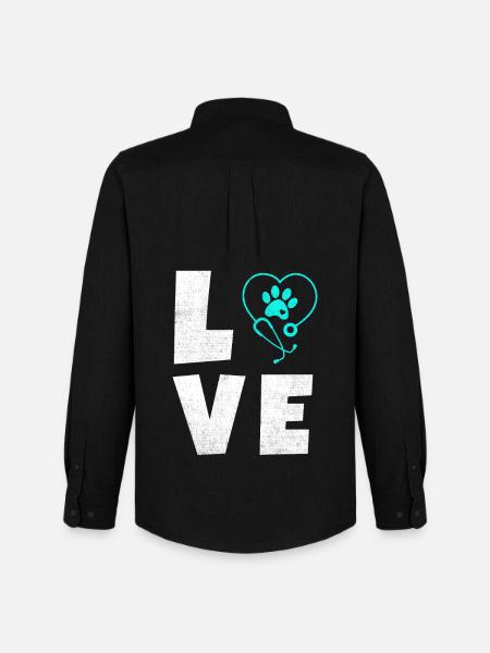 Tierliebe Logo mit Pfotenherz - Männer Oxford Hemd von Stanley/Stella - Schwarz