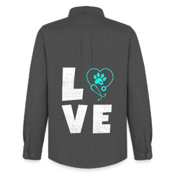 Animal love logo with paw heart - Men's Oxford Shirt by Stanley/Stella - anthracite - Back - AI Model Male 185 dark (185cm)