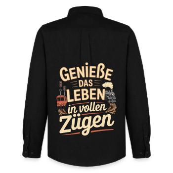 Bahn Genieße Das Leben In Vollen Zügen Eisenbahn - Männer Oxford Hemd von Stanley/Stella - Schwarz - Hinten - AI Model Male 185 dark (185cm)