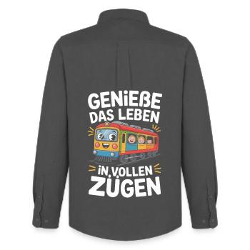 Bahn Genieße Das Leben In Vollen Zügen Eisenbahn - Männer Oxford Hemd von Stanley/Stella - Anthrazit - Hinten - AI Model Male 185 dark (185cm)