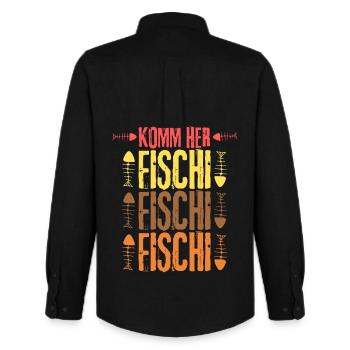 Komm Her Fischi Fischi Fischi - Männer Oxford Hemd von Stanley/Stella - Schwarz - Hinten - AI Model Male 185 dark (185cm)