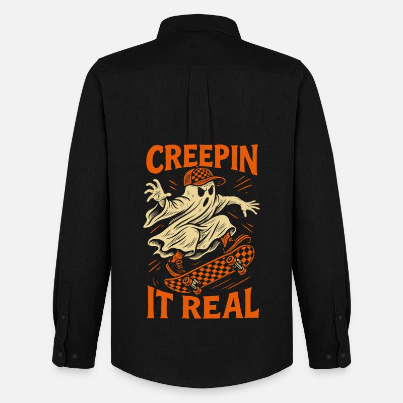Creepin It Echter Geist Skateboard Halloween - Männer Oxford Hemd von Stanley/Stella - Schwarz