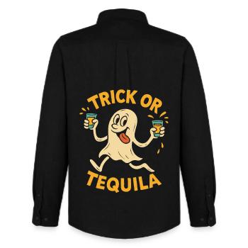 Trick Or Tequila Drôle D’Halloween Dicton - Chemise Oxford homme Stanley/Stella - noir - Dos - AI Model Male 185 dark (185cm)