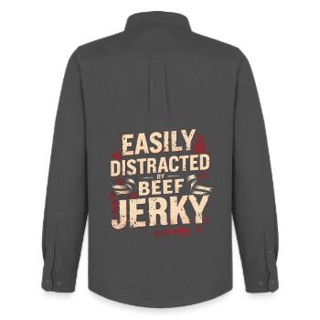 Beef Jerky Dried Meat Biltong Pemmican - Men's Oxford Shirt by Stanley/Stella - anthracite - Back - AI Model Male 185 dark (185cm)