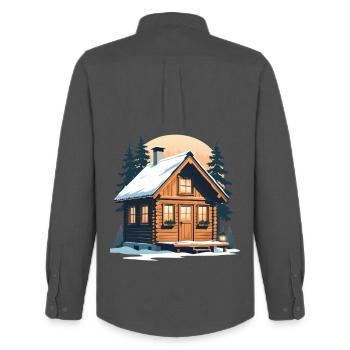Chalet d’hiver en bois dans la neige - Chemise Oxford homme Stanley/Stella - charbon - Dos - AI Model Male 185 dark (185cm)