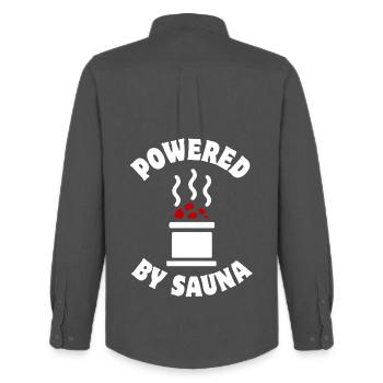 Propulsé par Sauna - Saunieren - Spruch - Chemise Oxford homme Stanley/Stella - charbon - Dos - AI Model Male 185 dark (185cm)