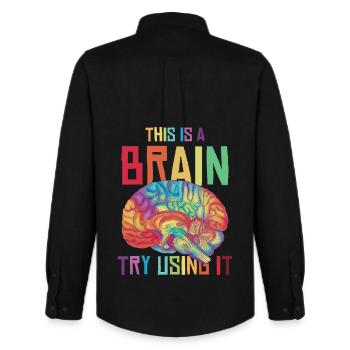 Neon Rainbow Brain Saying - Men's Oxford Shirt by Stanley/Stella - black - Back - AI Model Male 185 dark (185cm)