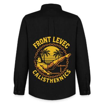 Front Levec Calisthenics Fitness Gym Entraînement - Chemise Oxford homme Stanley/Stella - noir - Dos - AI Model Male 185 dark (185cm)