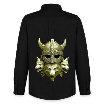 Wikinger Helm Wolf - Männer Oxford Hemd von Stanley/Stella - Schwarz - Hinten - AI Model Male 185 dark (185cm)