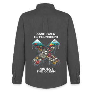 Game Over Is Final | Ocean Conservation, Corals - Men's Oxford Shirt by Stanley/Stella - anthracite - Back - AI Model Male 185 dark (185cm)
