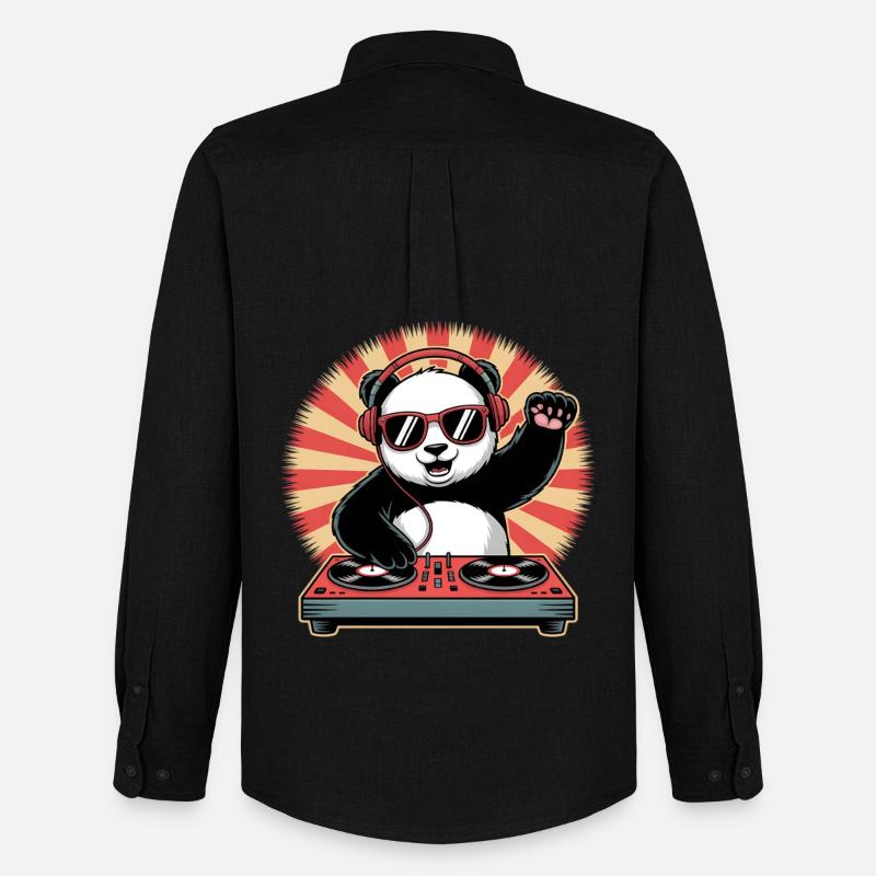 Panda DJ mit Kopfhörern - Männer Oxford Hemd von Stanley/Stella - Schwarz