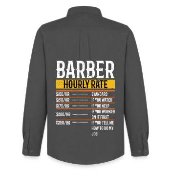 Tarif horaire Barbier - Funny Barber Hairdresser - Chemise Oxford homme Stanley/Stella - charbon - Dos - AI Model Male 185 dark (185cm)