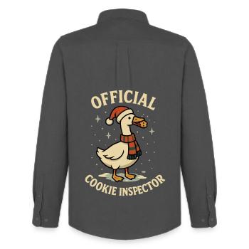 Funny Goose Christmas Santa Cookie Inspector - Men's Oxford Shirt by Stanley/Stella - anthracite - Back - AI Model Male 185 dark (185cm)