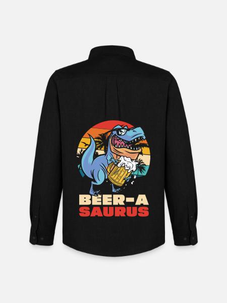 BeerA Saurus Dino with beer mug - Men's Oxford Shirt by Stanley/Stella - black