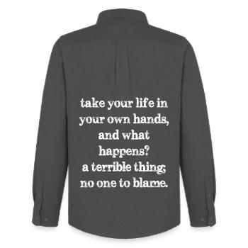 take your life in your own hands and what happens - Men's Oxford Shirt by Stanley/Stella - anthracite - Back - AI Model Male 185 dark (185cm)