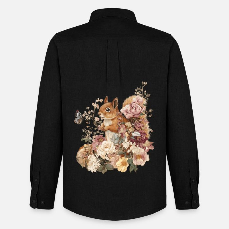 Eichhörnchen, Tier, Blumen, Schmetterlinge - Männer Oxford Hemd von Stanley/Stella - Schwarz
