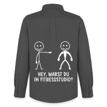 Gym HEY WERE YOU FUNNY IN THE GYM - Men's Oxford Shirt by Stanley/Stella - anthracite - Back - AI Model Male 185 dark (185cm)