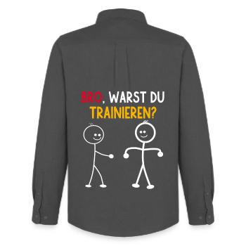 Strichmännchen WARST DU TRAINIEREN LUSTIG - Männer Oxford Hemd von Stanley/Stella - Anthrazit - Hinten - AI Model Male 185 dark (185cm)