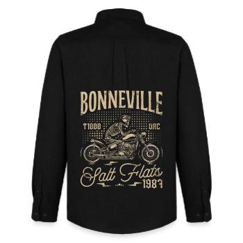 Bonneville Salt Flats Moto Anniversaire 1987 - Chemise Oxford homme Stanley/Stella - noir - Dos - AI Model Male 185 dark (185cm)