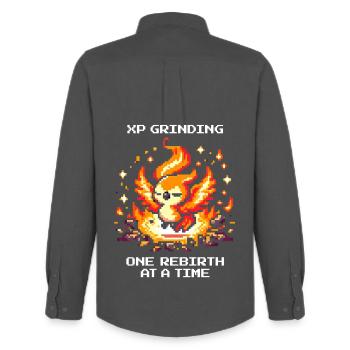 Grind XP, réapparition après réapparition | RPG Roguelike - Chemise Oxford homme Stanley/Stella - charbon - Dos - AI Model Male 185 dark (185cm)