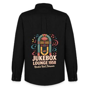 Jukebox Lounge 1958 - Männer Oxford Hemd von Stanley/Stella - Schwarz - Hinten - AI Model Male 185 dark (185cm)
