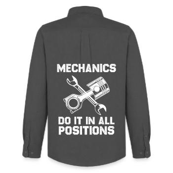 Mechaniker Spruch Alle Positionen - Männer Oxford Hemd von Stanley/Stella - Anthrazit - Hinten - AI Model Male 185 dark (185cm)