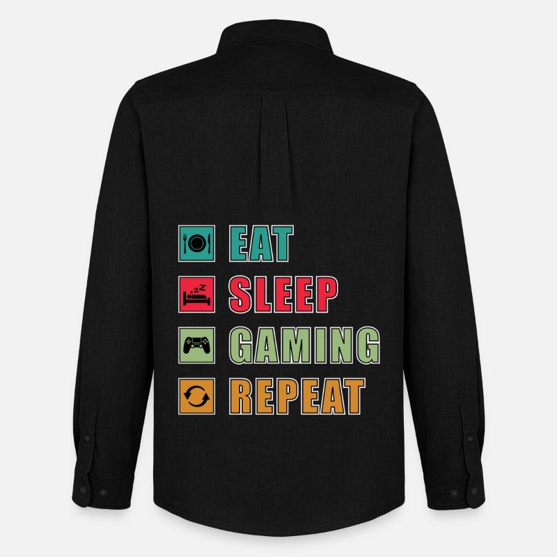 Eat Sleep Gaming Repeat Design - Männer Oxford Hemd von Stanley/Stella - Schwarz