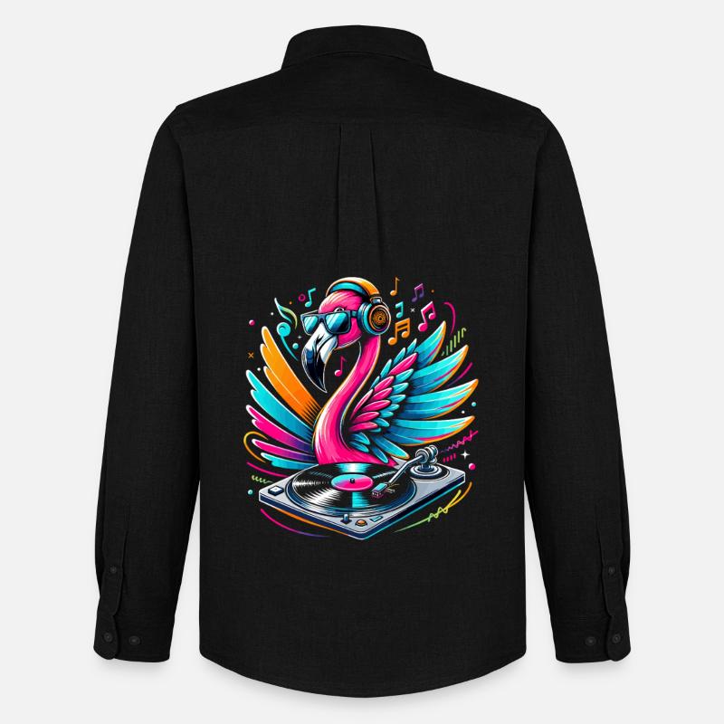 Flamingo DJ Neonbeat - Männer Oxford Hemd von Stanley/Stella - Schwarz