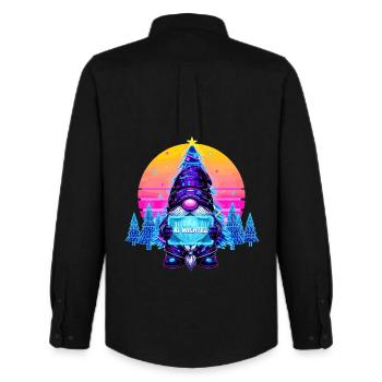 KI GNOME - Synthwave Retrowave des années 80 - Chemise Oxford homme Stanley/Stella - noir - Dos - AI Model Male 185 dark (185cm)