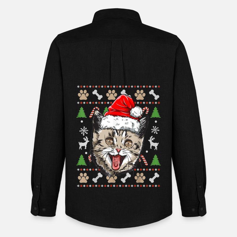 Hässlicher Weihnachtspullover Niedliche Katze Glückliche Geschenkidee - Männer Oxford Hemd von Stanley/Stella - Schwarz