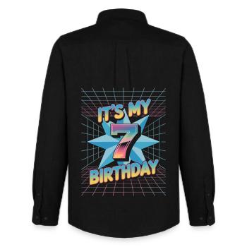 Cadeau d’anniversaire 7 dans le style cool des années 80 - Chemise Oxford homme Stanley/Stella - noir - Dos - AI Model Male 185 dark (185cm)