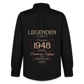 77ème Anniversaire Légende Décembre Millésime 1948 - Chemise Oxford homme Stanley/Stella - noir - Dos - AI Model Male 185 dark (185cm)