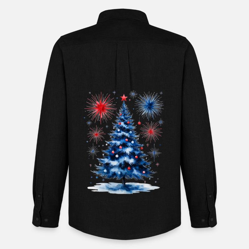 Fireworks Christmas Tree Pattern - Men's Oxford Shirt by Stanley/Stella - black