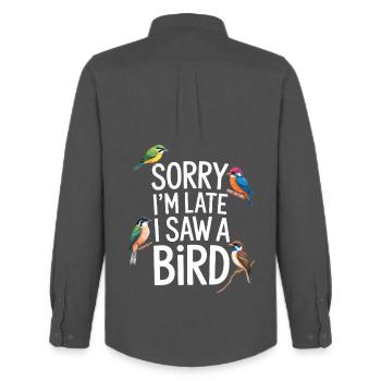 Sorry I'm Late I Saw A Bird Birdwatching - Men's Oxford Shirt by Stanley/Stella - anthracite - Back - AI Model Male 185 dark (185cm)