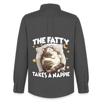 Fat Cat Sleep T Funny Cuddle T for Cats - Men's Oxford Shirt by Stanley/Stella - anthracite - Back - AI Model Male 185 dark (185cm)
