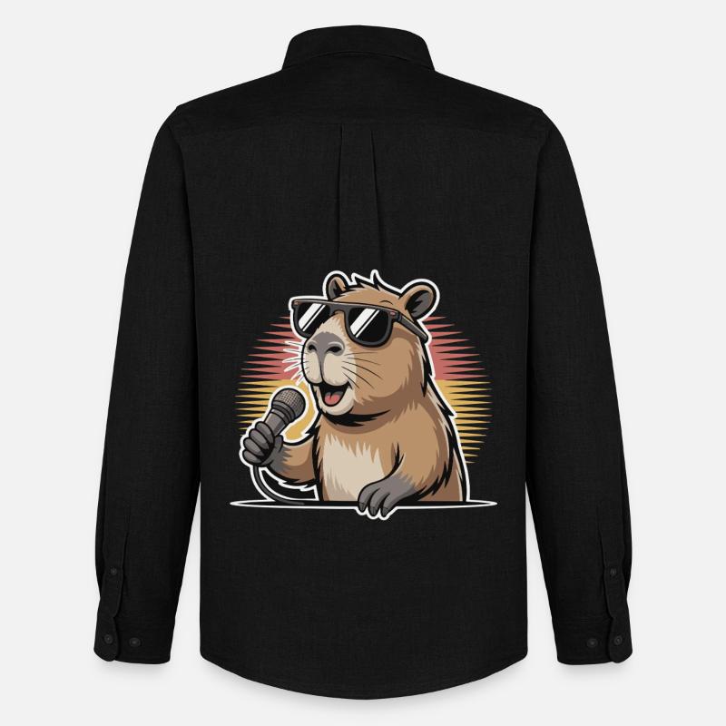 Sänger Capybara mit Sonnenbrille - Männer Oxford Hemd von Stanley/Stella - Schwarz