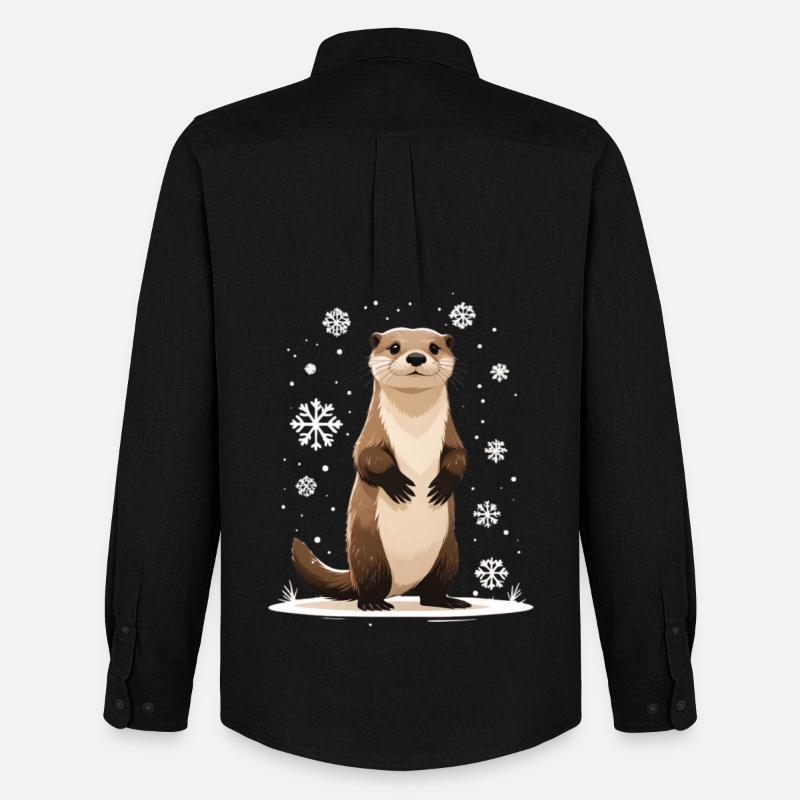 Winterotter mit Schneeflocken - Männer Oxford Hemd von Stanley/Stella - Schwarz