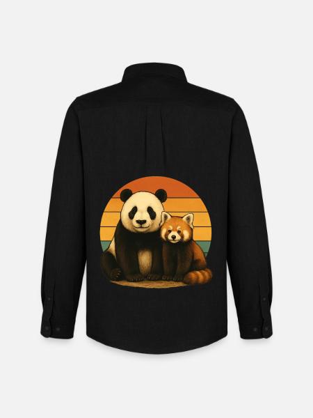 Panda Roter Panda Retro Tierfreunde - Männer Oxford Hemd von Stanley/Stella - Schwarz