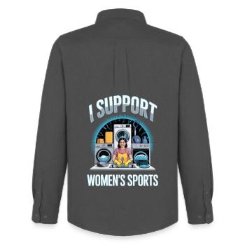 Je soutiens le bootleg inportable du sport féminin - Chemise Oxford homme Stanley/Stella - charbon - Dos - AI Model Male 185 dark (185cm)