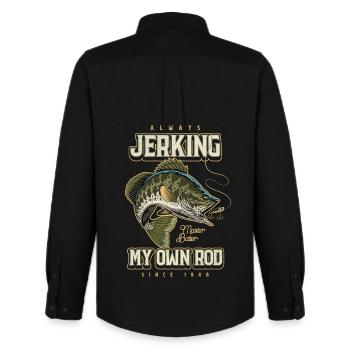 Always Jerking My Rod Funny Fishing Born 1948 - Men's Oxford Shirt by Stanley/Stella - black - Back - AI Model Male 185 dark (185cm)