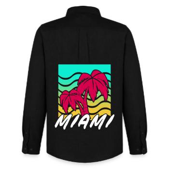 Miami Palmen Neon Gradient - Männer Oxford Hemd von Stanley/Stella - Schwarz - Hinten - AI Model Male 185 dark (185cm)