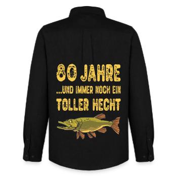 80 Years Great Pike Fishing Angler Gift - Men's Oxford Shirt by Stanley/Stella - black - Back - AI Model Male 185 dark (185cm)