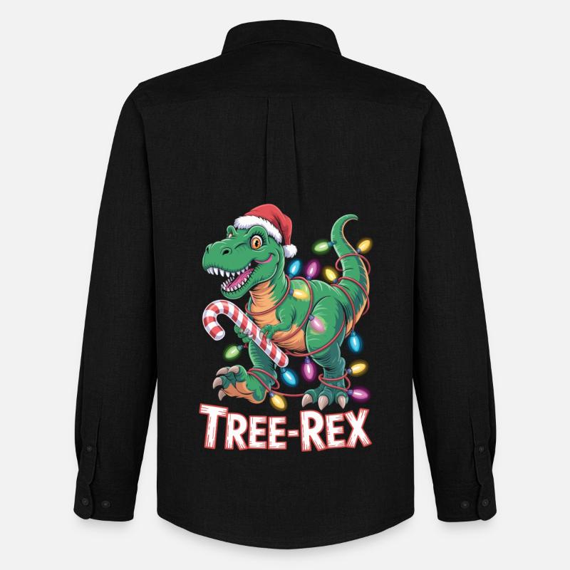 Tree-Rex Dinosaurier - T-Rex mit Lichterkette - Männer Oxford Hemd von Stanley/Stella - Schwarz