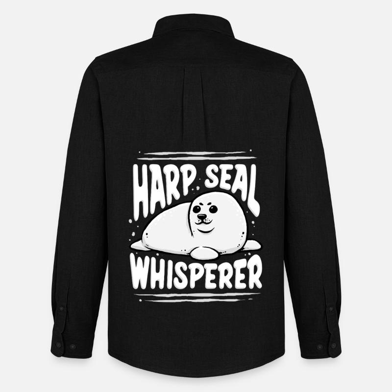 Sattelrobbe Robben Harp Seal Whisperer - Männer Oxford Hemd von Stanley/Stella - Schwarz