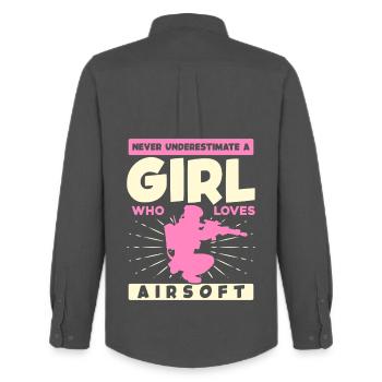 Mädchen liebt Airsoft – Nie Unterschätzen - Männer Oxford Hemd von Stanley/Stella - Anthrazit - Hinten - AI Model Male 185 dark (185cm)