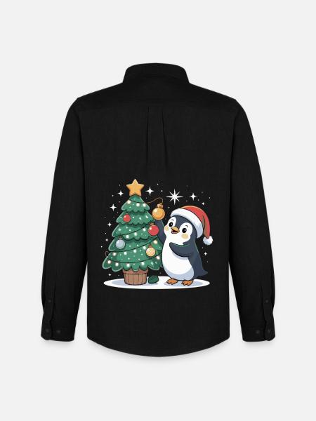 Pinguin schmückt Weihnachtsbaum - Männer Oxford Hemd von Stanley/Stella - Schwarz
