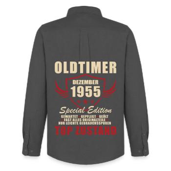 Oldtimer Édition spéciale décembre 1955 - Chemise Oxford homme Stanley/Stella - charbon - Dos - AI Model Male 185 dark (185cm)
