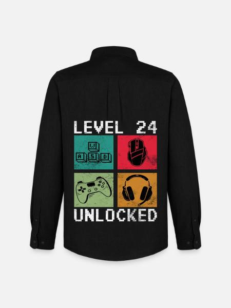 Level 24 Unlocked Pixel Gear - Men's Oxford Shirt by Stanley/Stella - black