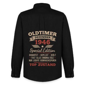 79. Geburtstag Geschenk Oldtimer Dezember 1946 - Männer Oxford Hemd von Stanley/Stella - Schwarz - Hinten - AI Model Male 185 dark (185cm)