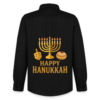 Goldene Menorah Happy Hanukkah - Männer Oxford Hemd von Stanley/Stella - Schwarz - Hinten - AI Model Male 185 dark (185cm)